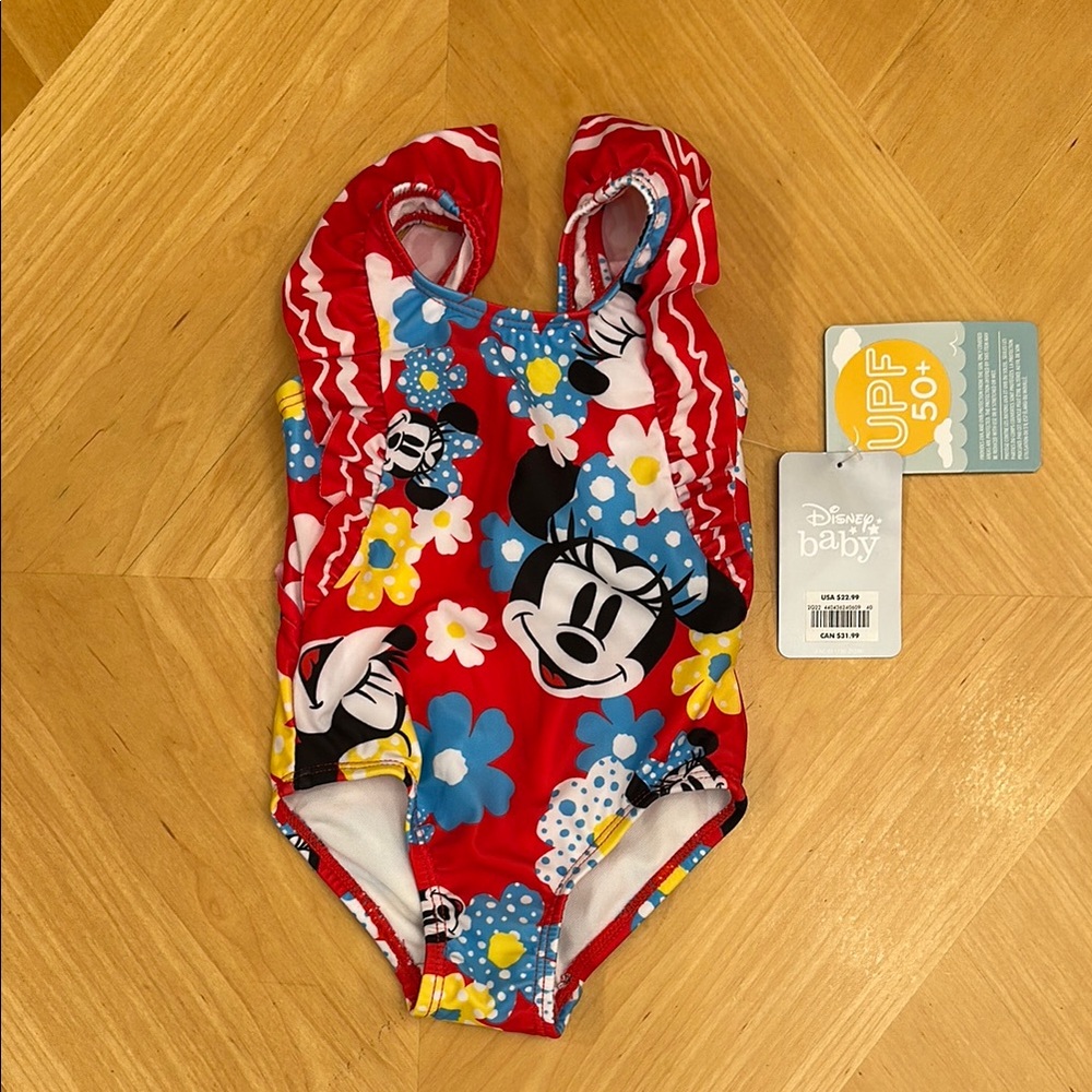 Disney Minnie Mouse Red Blue One Piece Swimsuit